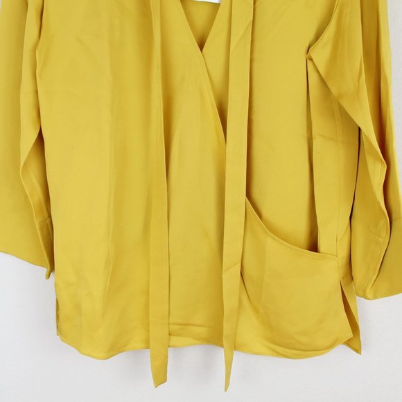 NWT Theory Silk V-neck Tie Blouse– Luxe Wrap Top for Office & Outings - Picture 10 of 15